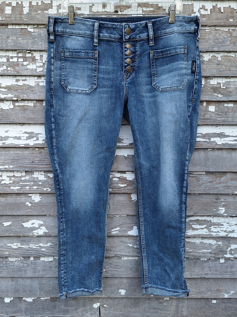 Silver Jeans Women's Elyse Cropped Button-Fly Blue Denim Size 32